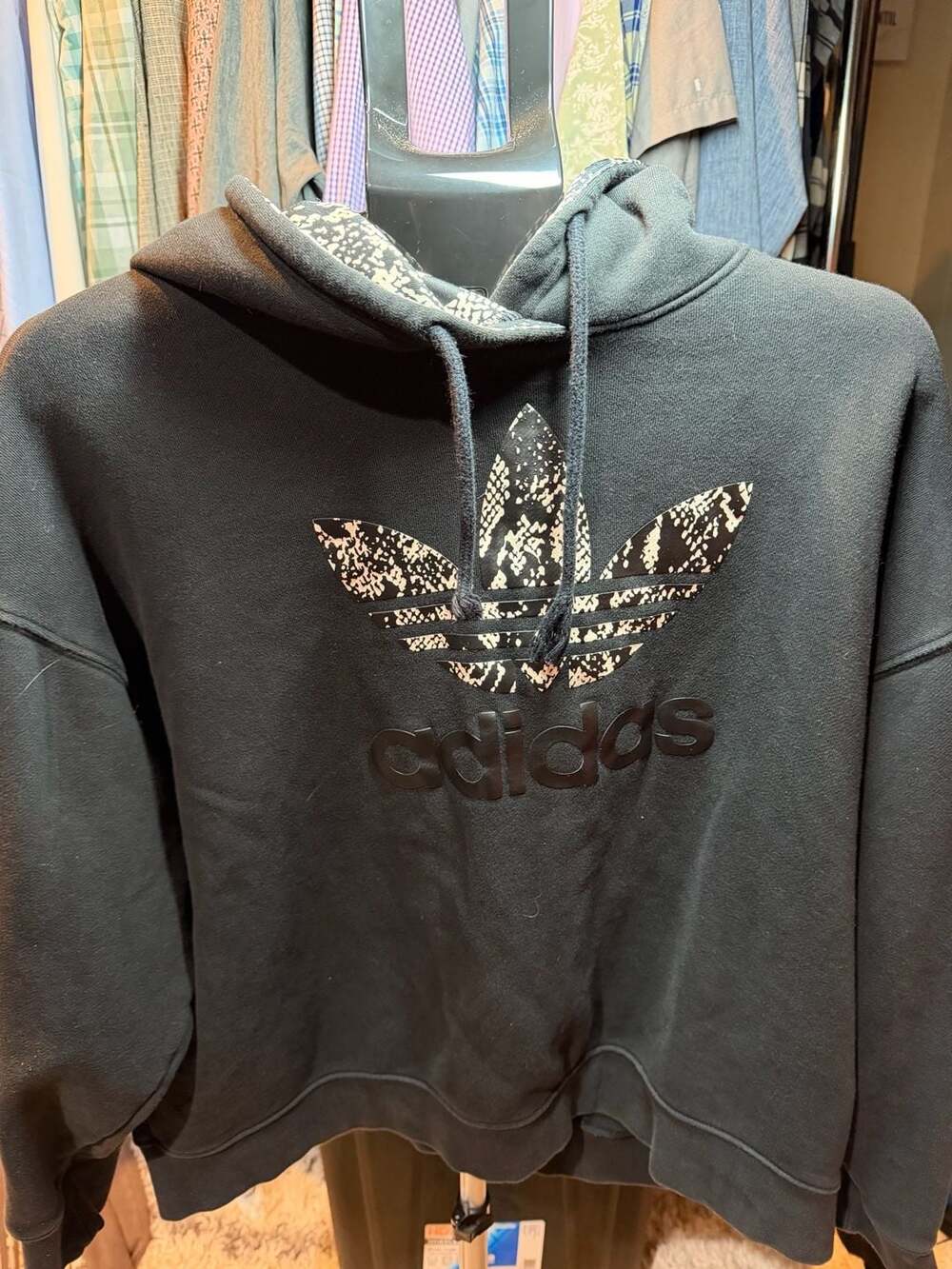 Adidas Logo Hoodie Size XL Black Snakesprint Trefoil